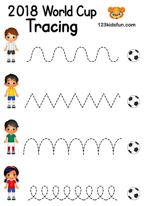 Sport Themed Crafts, Football Activity, Sports Activities For Kids, World Cup Kits, Football World Cup, Tracing Worksheets Preschool, Summer Preschool, Free Worksheets, Educational Worksheets