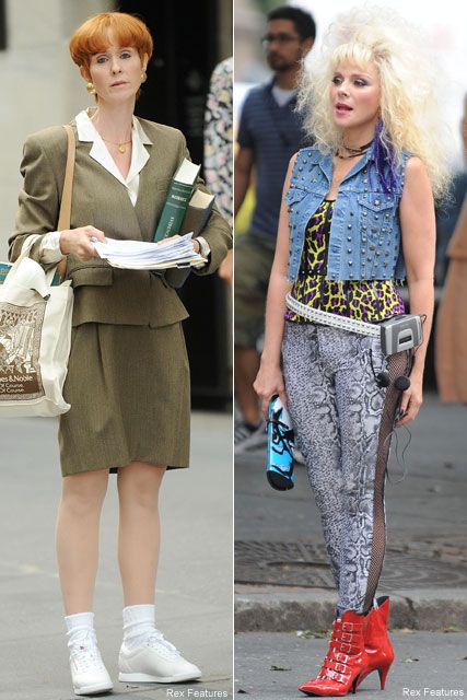 Cynthia Nixon & Kim Catrall - Celebrity News - Marie Claire Cynthia Nixon, 1940s Suit, Kim Cattrall, Lace Leggings, Studded Denim, And Just Like That, Sarah Jessica Parker, New York Street, Fashion Mistakes