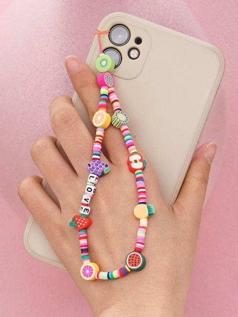 Multicolor  Collar  Polymer Clay   Embellished   Phone/Pad Accessories Hand Jewelry Rings, Diy Jewelry Making Tutorials, Gelang Manik-manik, Cell Phone Charms, Bracelet Craft Diy, Bead Charms Diy, Clay Bracelet, Gelang Manik, Diy Bracelet Designs