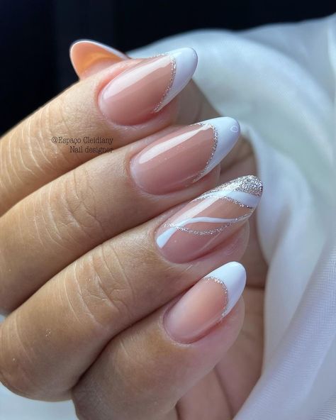 Bridal Nails French, Nails Almond French, Ongles Gel French, Hoco Nails, Engagement Nails, White And Silver Nails, Wow Nails, Formal Nails, Spring Nail Designs