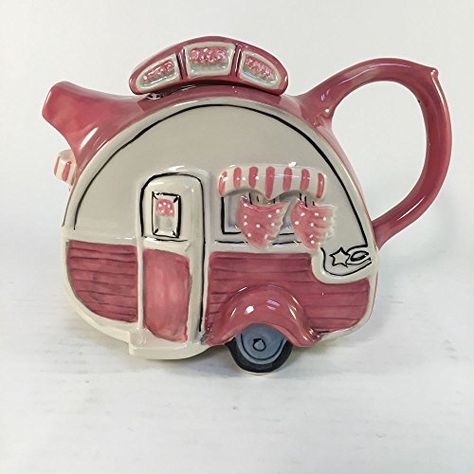 Unusual Teapots, Retro Rv, Pink Teapot, Retro Trailer, Cute Teapot, Novelty Teapots, Vintage Teapot, Ceramic Teapot, Teapots And Cups