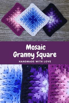 In this tutorial I will show you how to CROCHET this mosaic GRANNY SQUARE. Length of square is 6.5" / 16.5cm. I am using mosaic crochet and 4 colors to create a beautiful texture. You can use for blanket, pillow, afghan etc. How To Granny Stitch Crochet, Texture Granny Square Crochet, Crochet Mosaic Granny Squares, Alpine Granny Square, Ombre Granny Square Crochet, Mosaic Granny Square Crochet Blanket, Crochet Granny Square Two Color, Shark Granny Square, Textured Granny Square Crochet Pattern