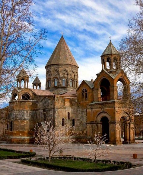 Etchmiadzin Cathedral,Mother See of Holy Etchmiadzin,Armenian Apostolic Church. Vagharshapat,Armavir Region,Armenia. 303. By the last quarter of the 5th c.the cathedral was dilapidated.According to Ghazar Parpetsi,it was rebuilt from the foundations by marzban(governor)of Persian Armenia Vahan Mamikonian in 483/4.Most researchers have concluded that,thus,the church was converted into cruciform church&mostly took its current form,with a series of renovations subsequent to being plundered in 1604. Church Armenia, Etchmiadzin Cathedral, Sacral Architecture, Armenian Church, Ribbed Vault, Flying Buttress, Abandoned Churches, Old Country Churches, European Castles