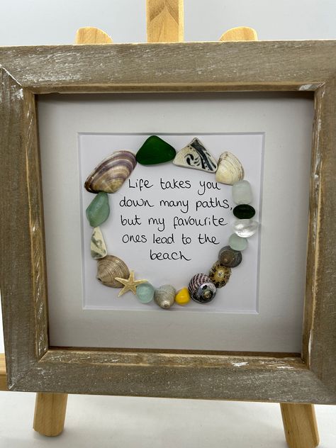 Sea Glass Art Frame Quote Favourite Path to the Beach . Shell Art Home Decor. Unique Original Artwork. Cornish Coastal Beach Art - Etsy UK New Home Sea Glass Art, Shell Quotes, Sea Glass Artwork, Diy Beach Decor, Shell Ideas, Seaglass Art, Seaside Art, Diy Beach, Rustic Wood Frame