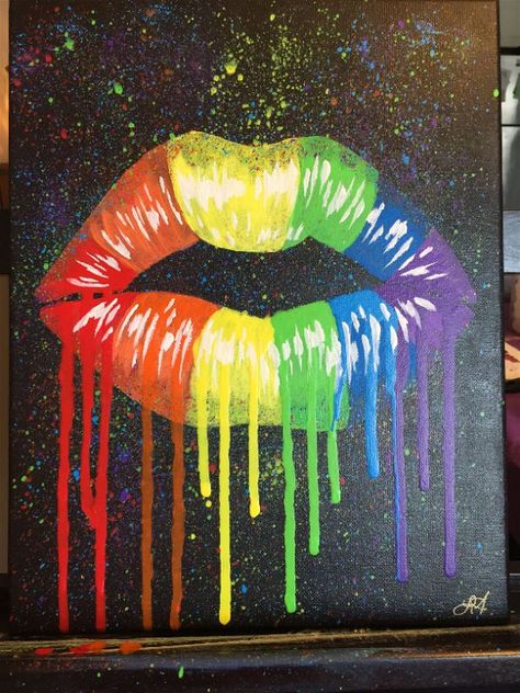 101 Cute & Easy Acrylic Painting Ideas for Beginners on Canvas | Acrylic Painting School Trippy Lips Painting, Pride Acrylic Painting, Pride Canvas Painting, Lgbtq Paintings Canvas, Lip Painting Canvases Easy, Pride Paintings Canvas, Rainbow Painting Canvases, Pride Paintings Ideas, Lgbtq Crafts