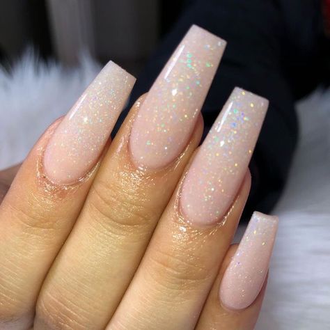 Glitter Nails Acrylic, Peach Nails, Sparkle Nails, Her Nails, Summer Acrylic Nails, Pink Acrylic Nails, Prom Nails, Coffin Nails Designs, Nails Toes