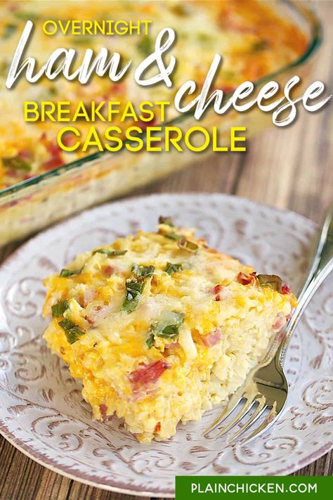 Overnight Ham and Cheese Hash Brown Breakfast Casserole - hash browns, cheese, ham, green onions, eggs, evaporated milk - mix together and refrigerate overnight for a quick breakfast. Great for overnight guests and the upcoming holidays! #breakfast #casserole #glutenfree Overnight Ham, Hash Brown Breakfast Casserole, Hash Brown Breakfast, Breakfast Cheese, Breakfast Recipies, Best Breakfast Casserole, Breakfast Hashbrowns, Hashbrown Breakfast Casserole, Good Morning Breakfast