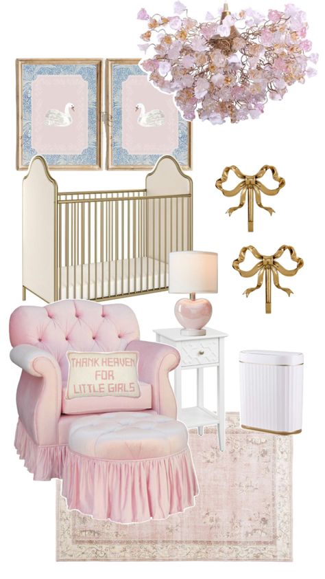 Cute pink nursery girl inspiration Coquette Nursery, Luxury Baby Crib, Luxury Baby Room, Pink Dorm Rooms, Vintage Baby Nursery, Girly Nursery, Pink Dorm, Toddler Bedroom Girl, Nursery Girl