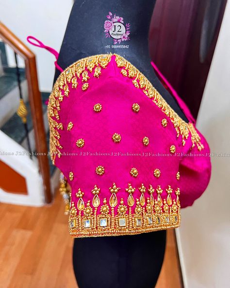 Exclusivebeads work royal wedding blouse.❤️ @j2fashions exclusive bridal blouse work /Aari Zardosi work in wholesale price in chennai for appointment +91 9884455842. ❤️ All exclusive bridal/Aari work blouse in wholesale price. ❤️ Urgent orders also undertaken  5  to 10 days delivery time. ❤️ Visit us at chennai , Anna Nagar East . ❤ Worldwide shipping,online orders, courier orders and further details. ❤ YouTube : www.youtube.com/j2fashions 🧵 Facebook page: www.facebook.com/j2fashions.jeba 2500 Rs Aari Work Blouse, Pink Color Blouse Aari Work Design, 2000rs Aari Work Blouse Design, J2 Fashions Blouse, Pink Aari Work Blouse Designs, Bridal Aari Blouse, Bridal Blouse Work, Bridal Aari Work Blouse, Bridal Aari Work