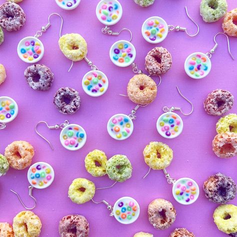 Fruit Loop Earrings, Loops Earrings, Clay Fruit, Miniature Fruit, Polymer Clay And Resin, Clay And Resin, Fruit Loops, Fruit Earrings, Loop Earrings