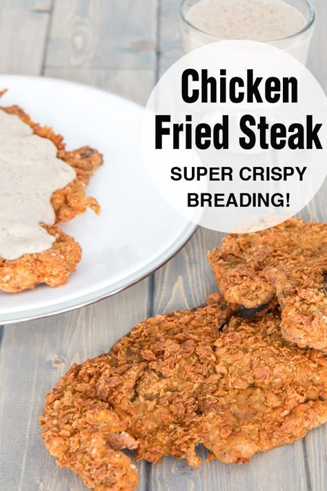 This Chicken fried steak is AMAZING! It's super crispy, tender, and full of flavour! I spent two years perfecting this recipe, and it was worth every single bump along the way (and there were a few of them) to finally get to this delicious, finger licking good perfection! #steak #chickenfriedsteak #countryfriedsteak #dinner #crispy #countrygravy #whitegravy #recipe #delicious #food Chicken Fried Steak Easy, Crispy Dumplings, Fried Chicken Breast Recipe, Chicken Fried Steak Recipe, Breaded Steak, Georgia Food, Fried Steak Recipes, Country Fried Steak, Fried Steak