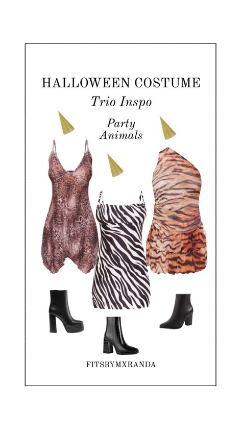 Halloween Costume | Trio Inspo | #outfitinspo #halloween #halloweenaesthetic #halloweencostume Party Animal Halloween Costume Group, Party Animals Costume, Halloween Costume Trio, Animals Costume, Halloween Costume Group, Animal Halloween Costume, Party Animal Costume, Zebra Costume, Animal Halloween Costumes