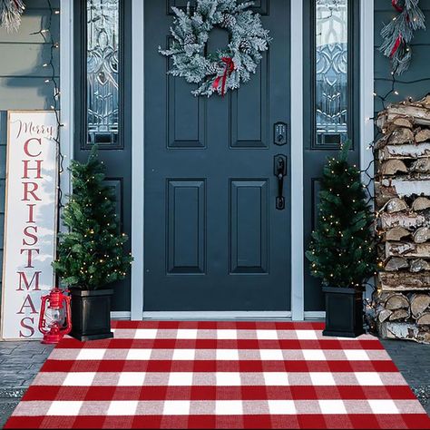 PRICES MAY VARY. 👍High Quality:Hand-woven buffalo plaid christmas decor rug is made of fabric cotton, the thick cotton material is elegant and luxurious, durable and comfortable, a great outdoor rug. 🌈Seasonal Classic Design:A classic color combination of red and white, perfect for Christmas decorations. Seasonal design allows you to celebrate each holiday and season with different styles. ❤️Size And Care Instruction:The size of our christmas door mat (35.4 x 59 Inches) fits any space. It perf Christmas Door Mat, Porch Kitchen, Check Rug, Porch Mat, Buffalo Plaid Christmas Decor, Plaid Rug, Welcome Door Mat, Plaid Christmas Decor, Rug Cotton