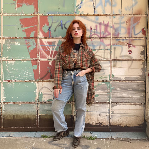 The 90s are back! Check out these grunge fashion trends making a comeback. Perfect your look with distressed denim and oversized jackets. Grunge 90s Outfits 1990s, 90s Jean Jacket Outfit, 90s Soft Grunge Outfits, 90s Flannel Outfits, Grunge 90s Outfits, 90s Soft Grunge, 90s Jean Jacket, 90s Fashion Trends, 90s Flannel