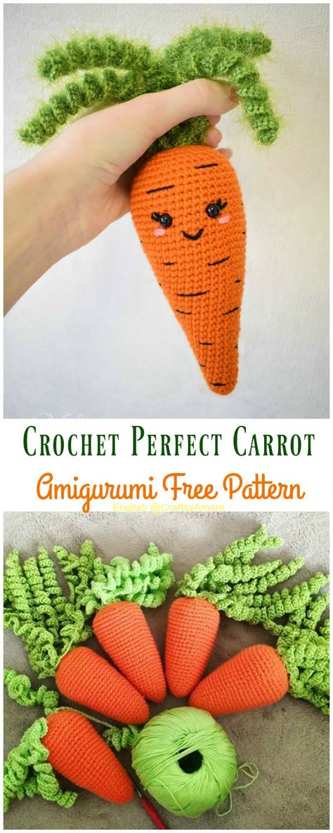 Crochet Perfect Carrot Amigurumi Free Pattern With Video Carrot Amigurumi, Crochet Carrot, Crochet Flower Hat, Crochet Fruit, Easter Crochet Patterns, Bonnet Crochet, Pola Amigurumi, Crochet Food, Crochet Amigurumi Free Patterns