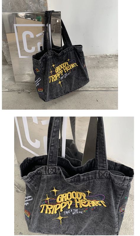 Bags Embroidery, Tote Bag Business, Denim Bags, Denim Crossbody, Female Shoulder, Bag Business, Trendy Denim, Bag Pack, Elegant Embroidery