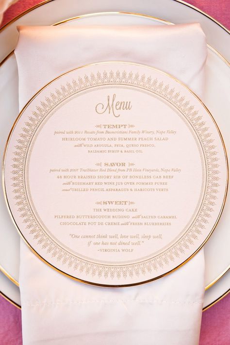 Menu Stationary, Wedding Tablescapes Round, Menus Design, Wedding Menus Design, Menu Inspiration, Wedding Plates, Wedding Menu Cards, Blush Pink Weddings, Wedding Inspiration Board