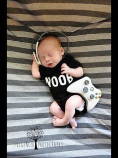 Gamer Newborn Newborn Ideas, Nerdy Baby, Baby Boy Newborn Photography, Baby Boy Photography, Funny Onesies, Baby Birth Announcement, Newborn Shoot, Newborn Photoshoot, Newborn Pictures