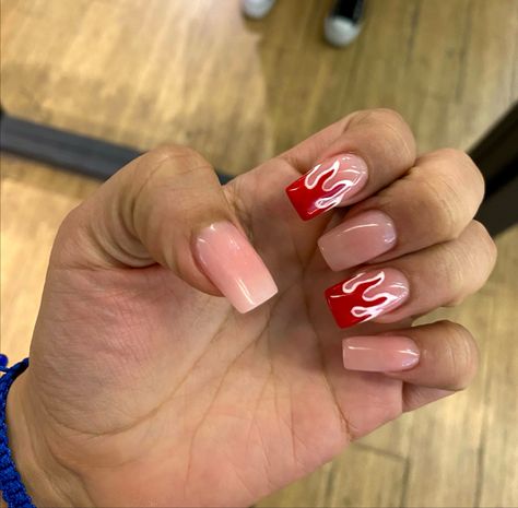 Coffin short acrylic nails with flame detail Nails With Flames, Coffin Short Acrylic Nails, 12th Birthday Party Ideas, Flame Nails, 12 Birthday, Short Acrylic, 12th Birthday, Short Acrylic Nails, Short Nails