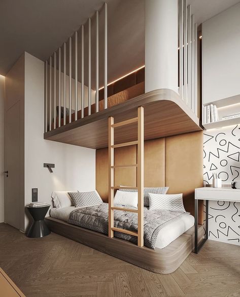 Bunk Bed With Wardrobe, Mountain House Interior, Bed With Wardrobe, Child Bedroom, Kids Room Interior Design, Play Ground, Bunk Bed Designs, Kids' Furniture, Minimalist Apartment