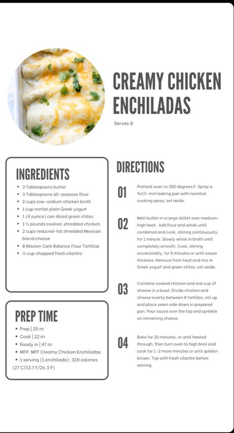 Elyse Ellis, Cheesy Enchiladas, Clean Simple Eats, Macros Diet, Creamy Chicken Enchiladas, Macro Friendly Recipes, Macro Meals, Low Sodium Chicken Broth, Army Wife