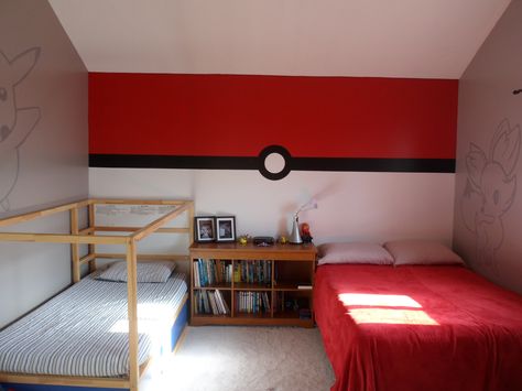 Pokemon Bedroom - Pokeball wall Room Color Design, Pokemon Bedroom, Red Bathroom Decor, Pokemon Room, Red Wall Decor, Budget Bedroom, Living Room Red, Bedroom Sets Queen, Bedroom Red