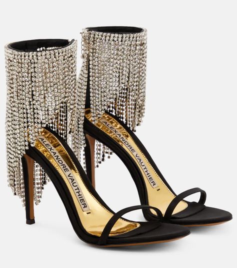 Embellished Satin Sandals in Black - Alexandre Vauthier | Mytheresa Alexander Vauthier, Satin Sandals, Jeweled Shoes, Jeweled Sandals, Rhinestone Shoes, Alexandre Vauthier, Designer Pumps, Girly Shoes, Embellished Sandals