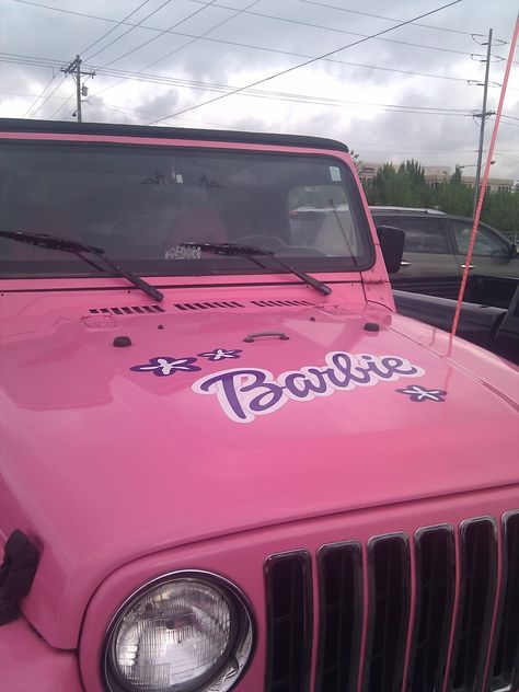 Barbie Jeep ❤ Jeep With Pink Interior, Jeep Pink Interior, Pink Jeep Accessories, Barbie Truck, Jeep Wrangler Tire Covers, Jeep Pink, Pink Jeep Wrangler, Barbie Jeep, Jeep Wrangler Girl