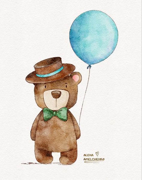 Children illustration Teddy Watercolor, Watercolour Bear, Teddy Bear Watercolor, Drawn Cards, Bear Watercolor, Hand Drawn Cards, Kids Watercolor, Cute Teddy, Cute Teddy Bears