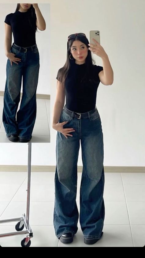 Outfit inspo| denim| cute outfits| outfit ideas| green purse| denim over denim| pretty outfit| pic What To Wear To Dinner With Family, School Picture Day Outfit, Outfit Ideas Green, Black Shirt Outfits, Dinner With Family, Wedding Outfits For Family Members, Picture Day Outfits, Middle School Outfit, Latina Outfit