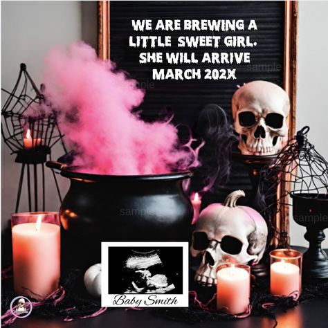 "Welcome to 2MBABYGENDERREVEALS in were you can find easy to edit templates. This is 5 x 5 inch Pregnancy Announcement for a girl. It can be used for this spooky Halloween.  It can also be printed to make cards or cropped to be share on social medial like instagram or facebook.  This is a edit yourself announcement. This means that you will instantly be able to edit your announcement, download and share it right away. Nothing will be shipped to you. TRY BEFORE YOU BUY Copy the link and paste to search bar https://www.corjl.com/d/1E2MC1 For this edit you can use your own ultrasound image or use the image provided HOW IT WORK ① After purchase download instructions to help you with the edit ② Check your Etsy Registered e-mail for link to edit. It can take a few minutes to arrive. ③Edit, save Baby Announcement Social Media, Halloween Baby Announcement, Halloween Gender Reveal, Halloween Pregnancy Announcement, Gothic Baby, Gender Reveal Party Theme, Digital Pregnancy Announcement, Halloween Templates, Pregnant Halloween