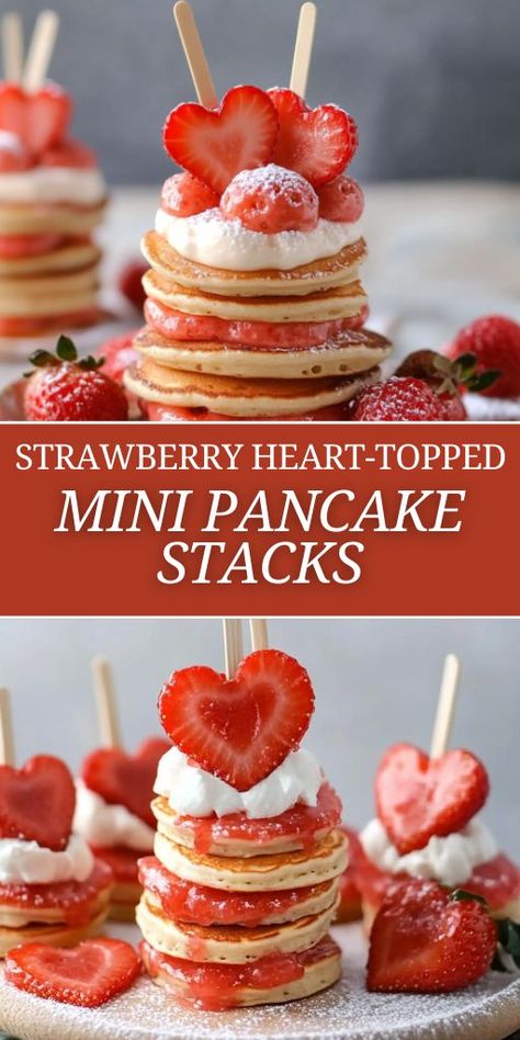 💕 Wake up to a sweet breakfast treat! These Strawberry Heart-Topped Mini Pancake Stacks are perfect for Valentine's Day or any special morning. Fluffy, bite-sized pancakes topped with adorable strawberry hearts will melt your heart! Perfect for kids and adults alike. Try this quick and easy recipe today! 🥞🍓 #StrawberryPancakes #ValentinesDayBreakfast #CuteBreakfastIdeas #MiniPancakes #BreakfastRecipes #EasyRecipes #PancakeLovers #FoodieLove Easy Egg Breakfast Ideas, Egg Breakfast Ideas, Breakfast Ideas Sweet, Easy Egg Breakfast, Cute Breakfast Ideas, Strawberry Pancakes, Strawberry Heart, Sweet Breakfast Treats, Strawberry Hearts