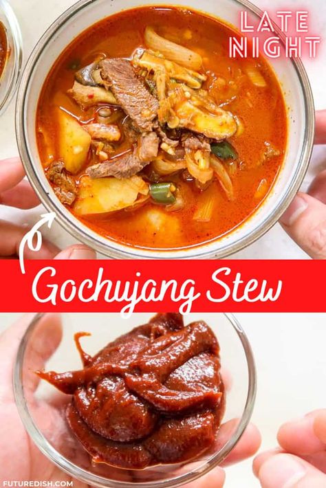 Gochujang Jjigae - Use Up Your Tub of Gochujang! – FutureDish Korean Soups And Stews, Korean Stews, Asian Stew, Spicy Korean Soup, Korean Stew, Yam Soup, Doenjang Recipe, Asian Soups, Korean Soup