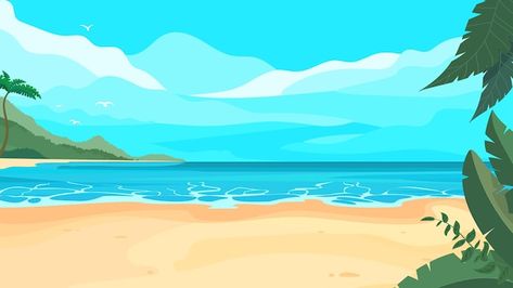 Premium Vector | Vector cartoon landscape of a tropical beach with sand tropical plants and an island on the horizon Beach Vector Art, Beach Background Landscape, Island Cartoon, Cartoon Island, Island Background, Cartoon Landscape, Hawaii Landscape, Beach Cartoon, Instructional Materials