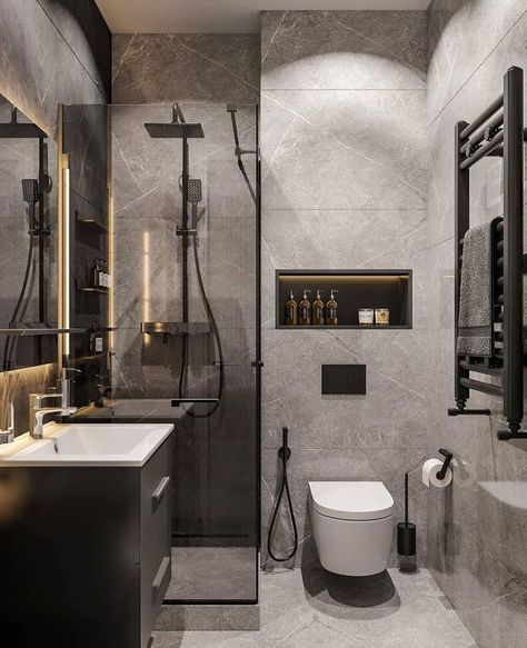 Embrace a contemporary design with modern grey bathroom ideas that offer a clean, stylish finish. Bathroom Interior Grey, Bathroom Gray Marble, Small Bathroom Gray, Modern Grey Bathroom, Grey Bathroom Ideas, Perfect Grey Paint, Restroom Remodel, Grey Bathrooms Designs, Simple Bathroom Designs