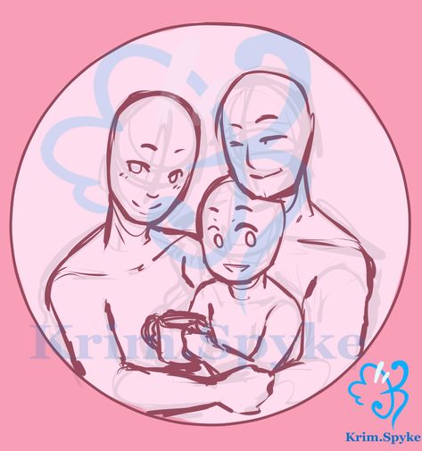 Family Dynamics Drawing, Family Reference Poses, Duo Base Drawing, Duo Drawing Reference Poses, Family Portrait Drawing, Black Color Hairstyles, Family Drawing, Color Hairstyles, Body Reference Drawing