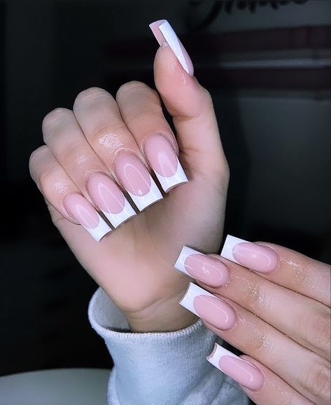 French Tip White, French Nail Ideas, Pretty Manicures, French Pink, French Nail, White Tip, Recipes Cookies, Pretty Acrylic Nails, French Nails