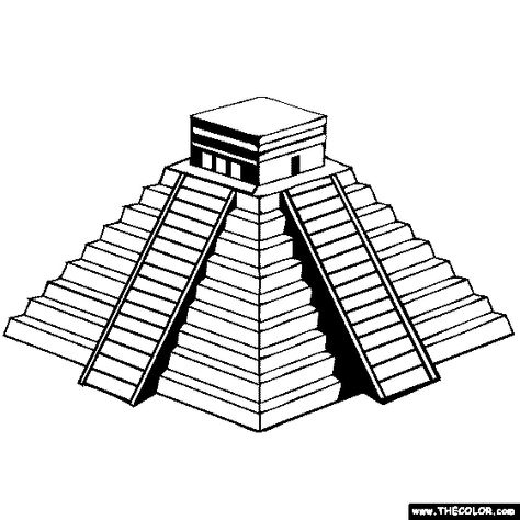 El Castillo Chichen Itza Maya Mexico Coloring Aztec Temple Drawing, Aztec Pyramids Drawing, Mayan Pyramid Tattoo, Prison Drawings, Pyramid Tattoo, Building References, Aztec Temple, Aztec Pyramids, Aztec Artwork