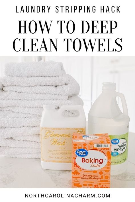 Deep Clean Towels, Stripping Towels, Laundry Stripping Recipe, Smelly Towels, Laundry Stripping, Towels Smell, Cottagecore Kitchen, Deep Cleaning House, Baking Soda Cleaning