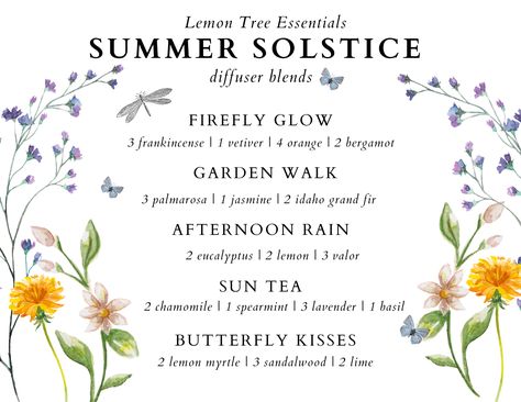 summer solstice diffuser blends Litha Oil Blend, Summer Solstice Diffuser Blend, Summer Solstice Incense, Summer Solstice Correspondences, Litha Diffuser Blend, Summer Herbs, Litha Simmer Pot Recipes, Summer Solstice Essential Oil Blend, Summer Solstice Party Invitations