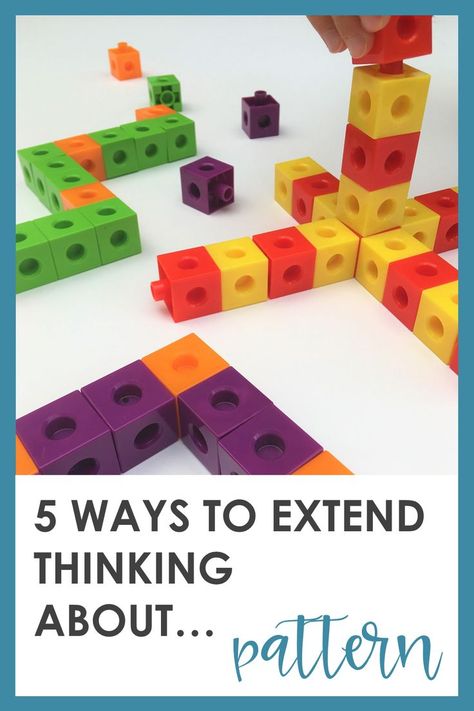 Practical advice for extending the way students think about and apply their understanding of patterns. Keep your greater depth students challenged with these 5 mastery ideas! #pattern #patterning #mathsmastery #earlyyears #prek #kindergarten #teacherinspiration Math Patterns Grade 2, Patterns Early Years, Maths Mastery, Reception Maths, Abb Patterns, Eyfs Maths, 2d Shapes Activities, Math Centres, Teaching Patterns