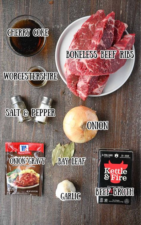 All the ingredients needed for this recipe. Crockpot Boneless Beef Ribs Recipes, Boneless Beef Ribs Crockpot, Boneless Beef Ribs Recipe, Country Style Beef Ribs, Boneless Ribs Recipe, Beef Country Style Ribs, Boneless Beef Ribs, Beef Loin, Cream Corn Casserole