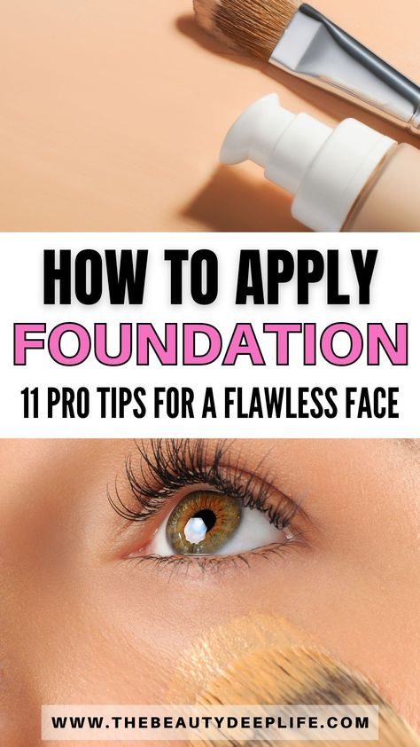 Get ready to conquer foundation woes! Discover the secret to a stunning, flawless complexion with our top makeup artist's tips. From brushes to sponges, we've got you covered on how to apply foundation like a pro. Say goodbye to cakey coverage and hello to glowing skin! Get started today and level up your makeup game! #howtoapplyfoundation #makeuptips How To Get Flawless Foundation, How To Properly Apply Makeup, Applying Foundation With Sponge, Make Up Begginers Makeup Tips, Glowing Skin Makeup Tutorial, How To Get Flawless Makeup, Easy Makeup Tips, How To Apply Foundation For Older Women, Primer Makeup How To Apply