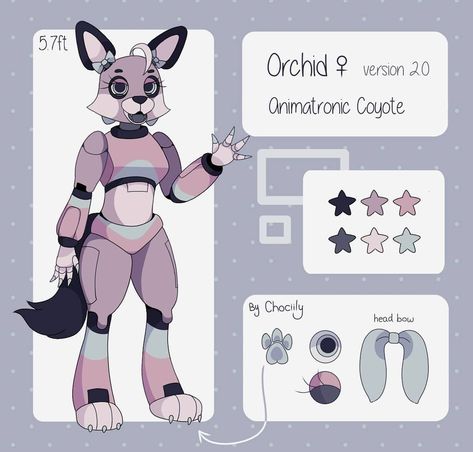 Fnaf Animatronic Oc Ideas, Fnaf Animatronic Oc Art, Fnaf Oc Animatronic Female, Fnaf Oc Ideas, Orchid Reference, Fnaf Animatronics Redesign, Fnaf Oc Animatronic Cat, Fnaf Oc Animatronic, Fnaf Ocs