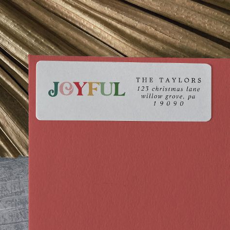 $3.60 | Colorful Joyful Christmas Return Address Label #cute christmas, gold holiday, pastel green christmas card, simple family return address, modern xmas, typography, colorful blush pink, creative emerald green cardinal red, green red gold pattern k111, fun joyful christmas Christmas Return Address Labels, Gold Holiday, Wedding Envelope, Wedding Invitation Envelopes, Custom Gift Tags, Microsoft Word Templates, Wedding Envelopes, Address Label, Modern Holiday Card