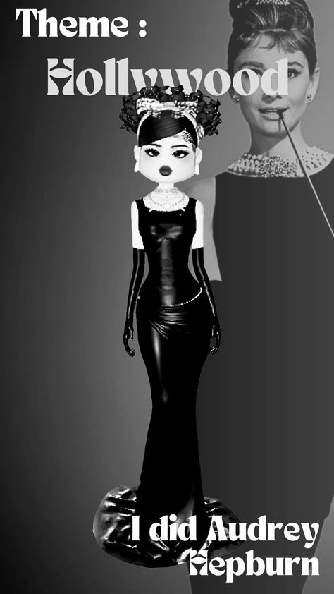 Dress To Impress Outfit Old Hollywood Theme, Old Hollywood Audrey Hepburn, Di Hollywood Theme, Old Holly Wood Outfit Dress To Impress, Di Old Hollywood Theme, The Oscar’s Outfit Ideas, Audrey Hepburn Dress To Impress, Holly Wood Outfit, Internet Famous Dti Theme