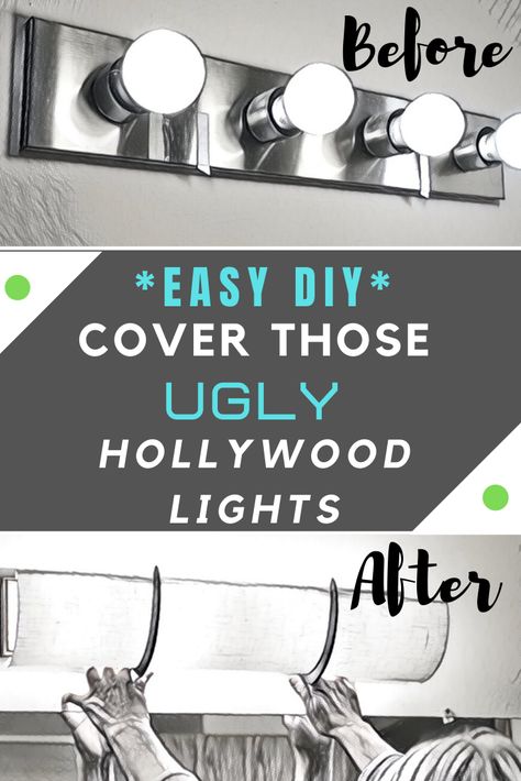 Houses Bathroom, Frame A Bathroom Mirror, Light Fixture Makeover, Bathroom Lighting Diy, Bath Light Fixtures, Diy Remodeling, Fluorescent Tube Light, Hollywood Lights, Renovation Diy