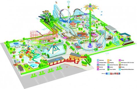 2014 CLIFF’S AMUSEMENT PARK MAP Amusement Park Map, Roller Coaster Pictures, Theme Park Map, Backyard Water Parks, Dorney Park, Map Illustration, Family Fun Night, Park Landscape, Park Pictures