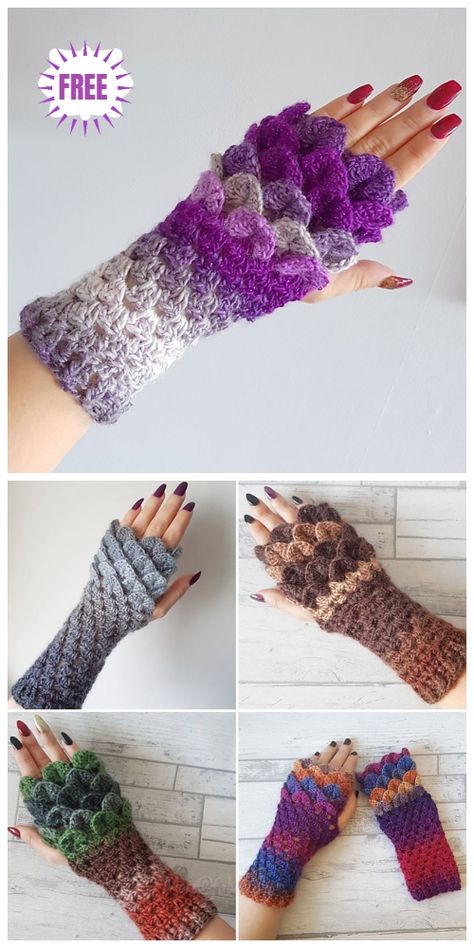 Crochet Dragon Scale Gloves Free Crochet Patterns Gloves Free Pattern, Dragon Scale Gloves, Crocheted Gloves, Crochet Gloves Free Pattern, Crochet Fingerless Gloves Free Pattern, Diy Laine, Graduate Gifts, Crochet Wrist Warmers, Fingerless Gloves Crochet Pattern