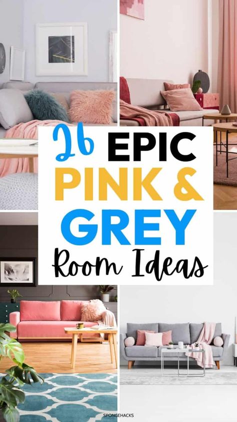 Gray And Pink Bedroom, Small Apartment Living Room Layout, Pink And Grey Room Ideas, Grey Room Ideas, Apartment Living Room Layout, Small Apartment Decorating Living Room, Pink And Grey Room, Apartment Hacks, Pink Couch